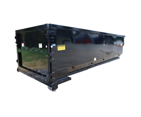 A black roll-off dumpster by Next Can, designed for heavy-duty waste management, available for dumpster rental in Marion Ohio.