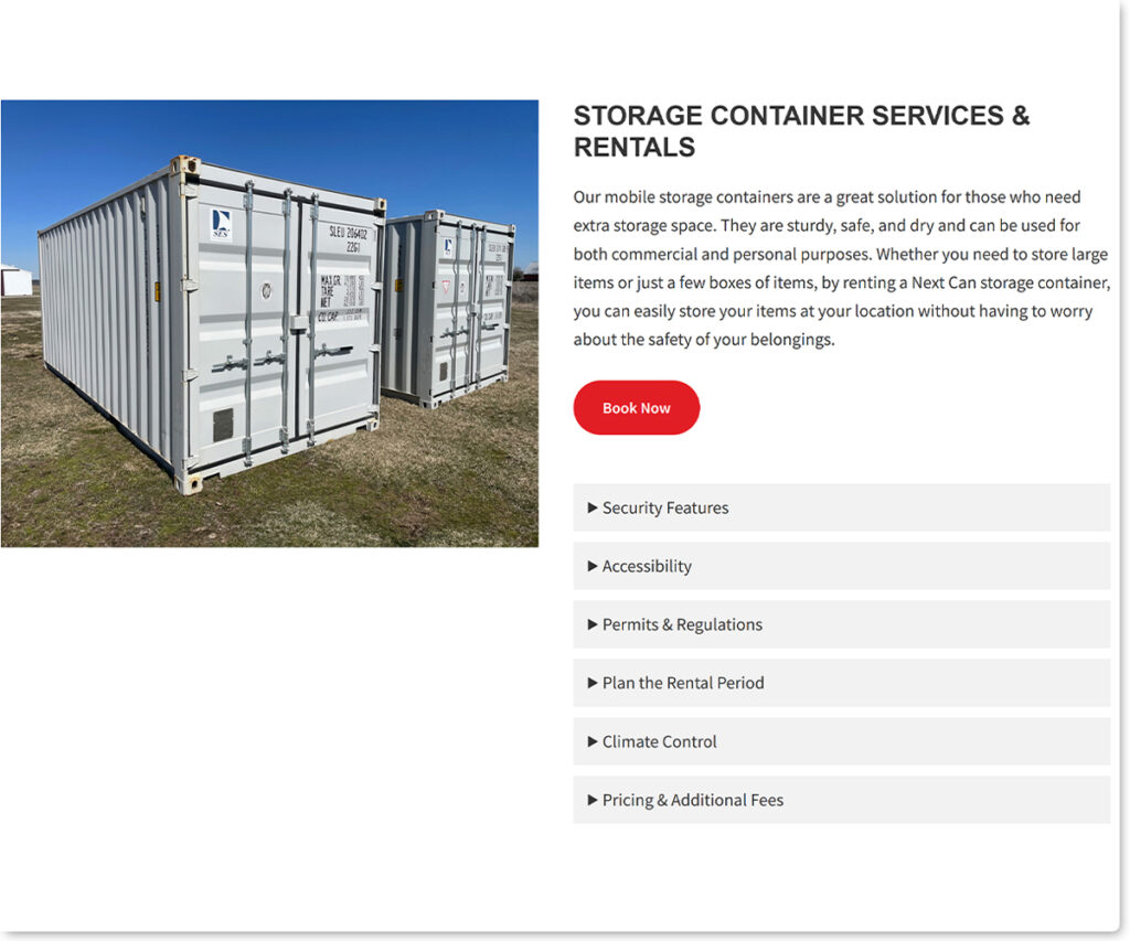 Storage container services and rentals screenshot